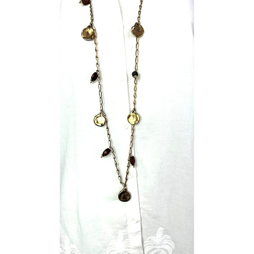 Vintage Statement Chain Belt Gold Tone Hammered Coin Beads Dangle Charm Bohemian